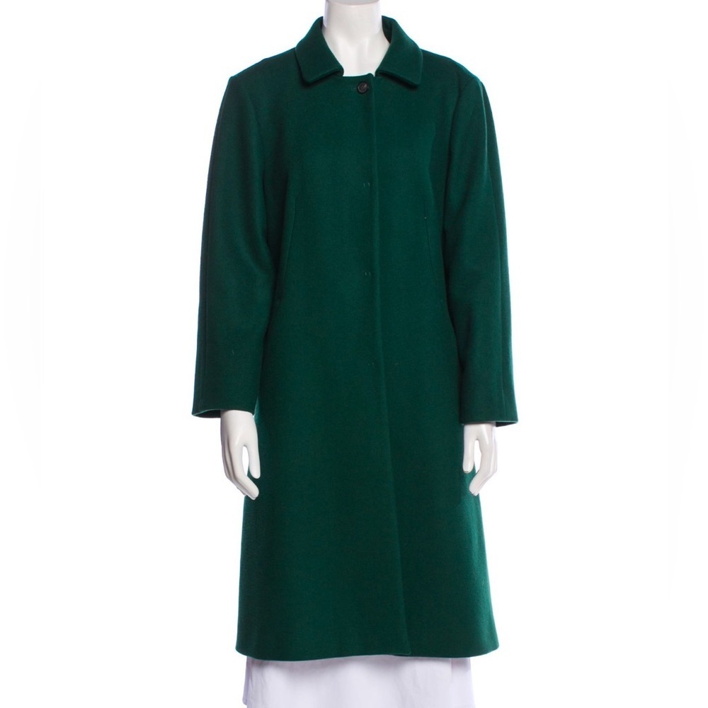 Piazza Sempione Green Wool Pointed Collar Pleated Back Long Coat EUC IT 48 US 12